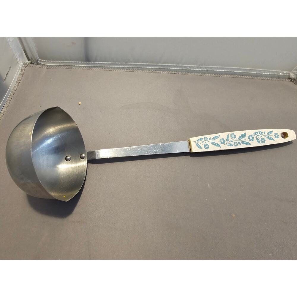 MCM/Vintage Soup Ladle w/White & Blue Floral Pattern Handle - 11-1/2"